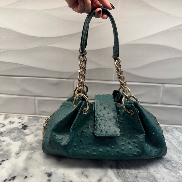 NWOT Isabella Adams Green and Gold Ostrich Designer Purse - Picture 2 of 16